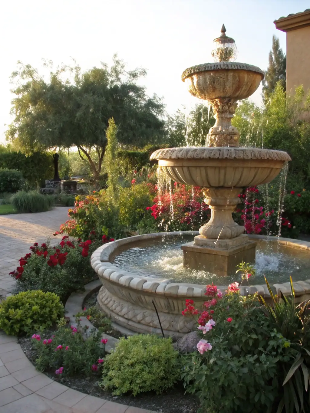 An image of a restored fountain in a historic park, showcasing the meticulous restoration work done by APJB's heritage conservation program.