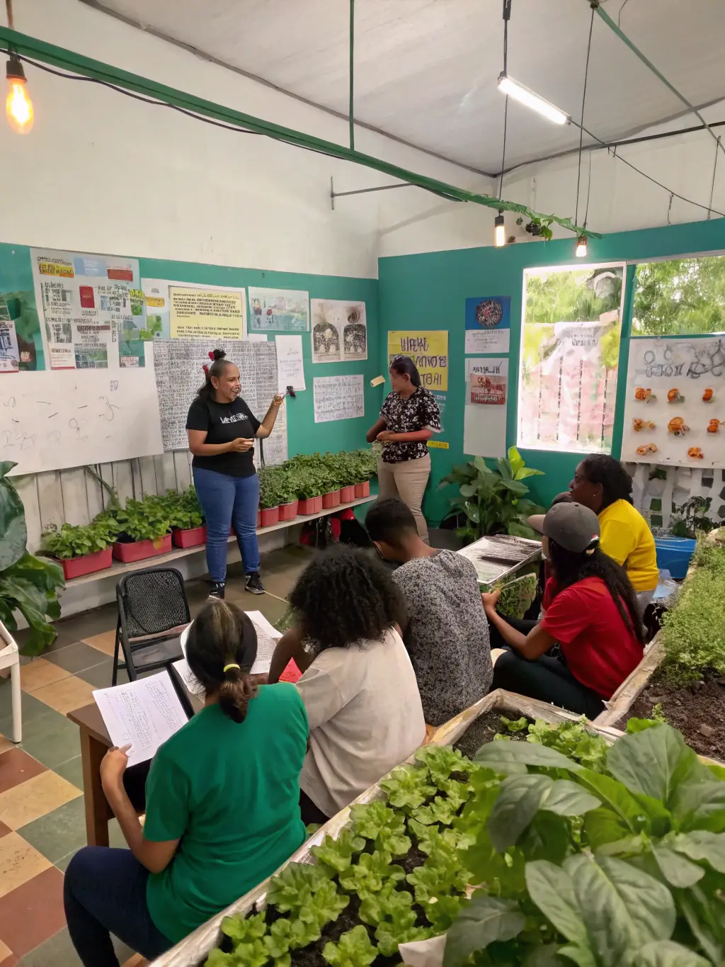 A photo of a workshop where participants are learning about traditional gardening techniques, emphasizing the skill-sharing aspect of APJB's programs.
